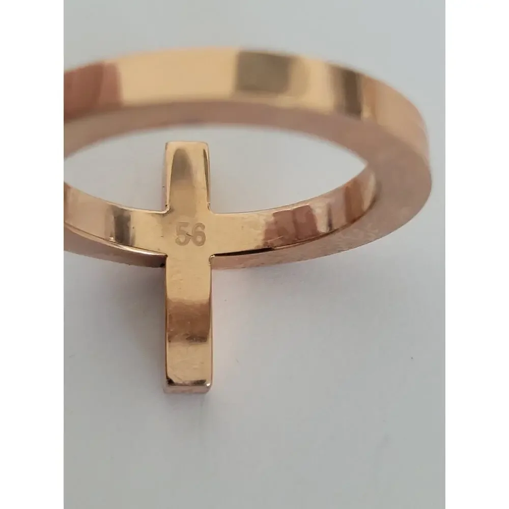 Folli Follie Rose Gold Side Cross‎ Ring Size 56 US 7.5 Minimalistic Modern